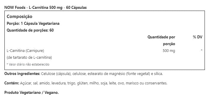 L- CARNITINE TARTRATE 500 MG (L-CARNIPURE™) 60 CAPS