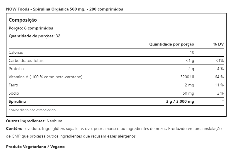 SPIRULINA  CERTIFIED ORGANIC (ESPIRULINA) 200 COMPRIMIDOS