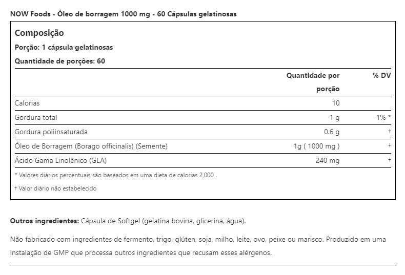 BORAGE OIL (ÓLEO DE BORRAGEM 240 MG GLA)