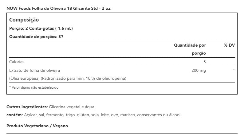 OLIVE LEAF EXTRACT 18% STD GLYCERITE  (ÓLEO DE FOLHA DE OLIVEIRA)